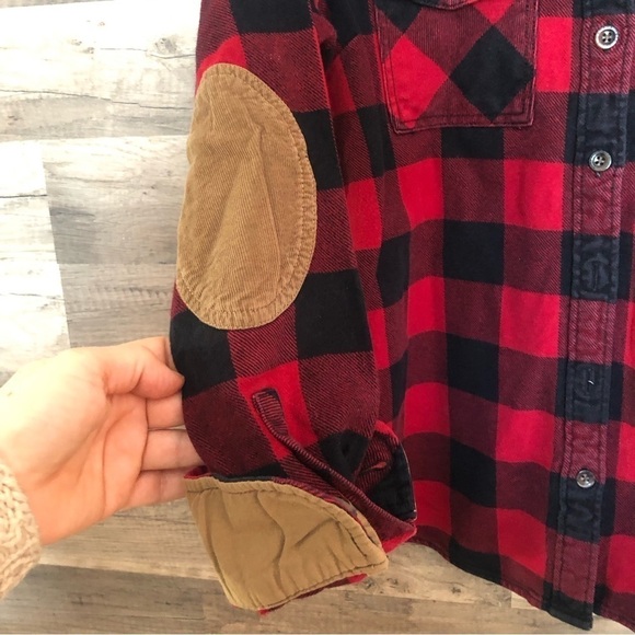 Roots Red and Black Plaid Buffalo Check Flannel Button Up Shirt XS - Picture 9 of 10